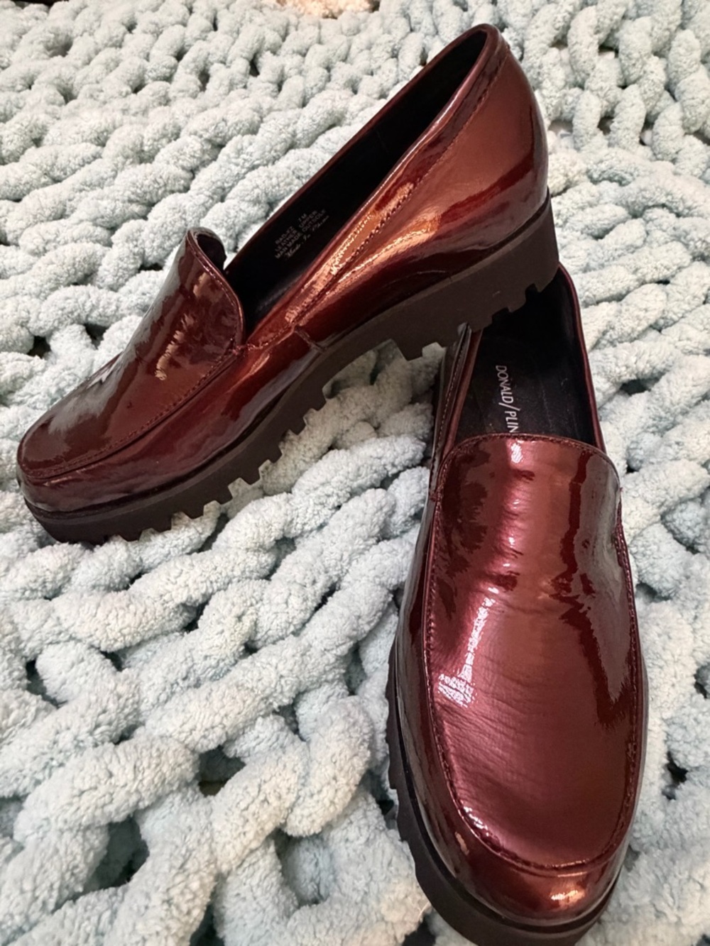 Donald J. Pliner Glossy Patent Burgundy Chunky Loafers Size 7.0